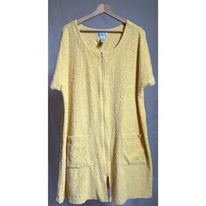 Vintage Women’s Delicate Spa Yellow Swirl Terry Cloth Bath/Pool/Zip Cover Up/XL